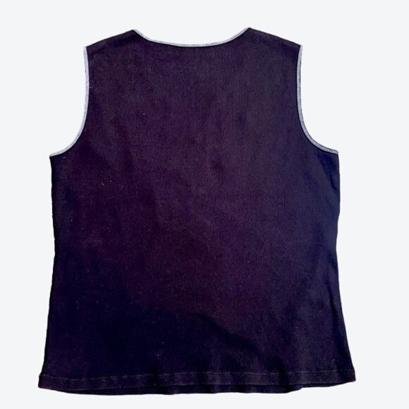 Requirements Black Floral Embroidered Cotton Tank Top Sweater Size L - Picture 3 of 7
